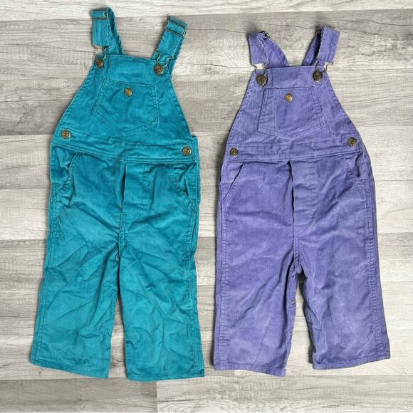 Vintage Corduroy Baby Overalls Montgomery Ward Two Pairs Lot 2T/XL Purple Teal - Picture 2 of 10